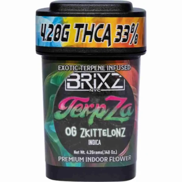 BRIXZ NYC THCa TerpZa Exotic Terpene Infused THCa Premium Indoor Flower 4.20 Grams – (OG Zkittelonz – Indica)